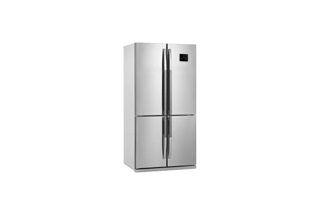 A free-standing refrigerator in a kitchen